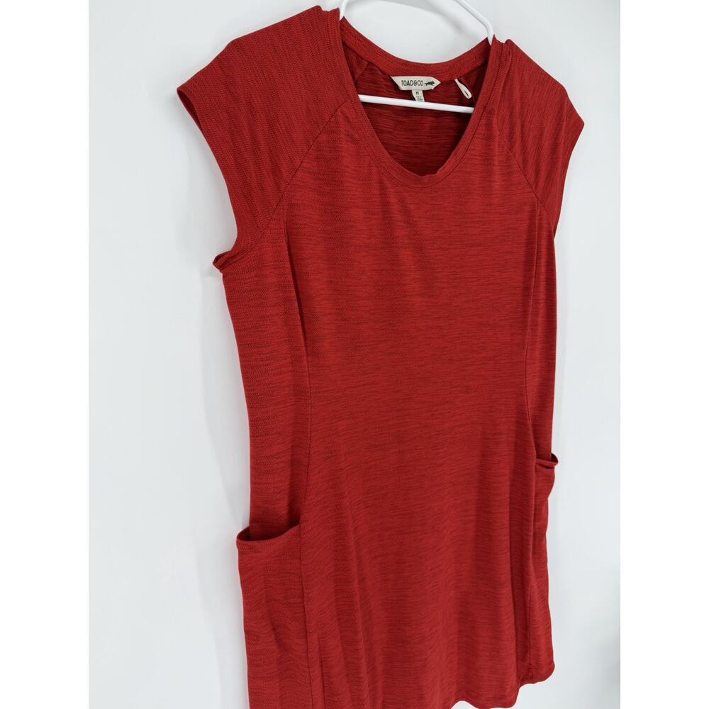 Toad & Co Windmere II Short Sleeve Dress Medium Red Pockets Outdoors Hiking - Picture 4 of 6